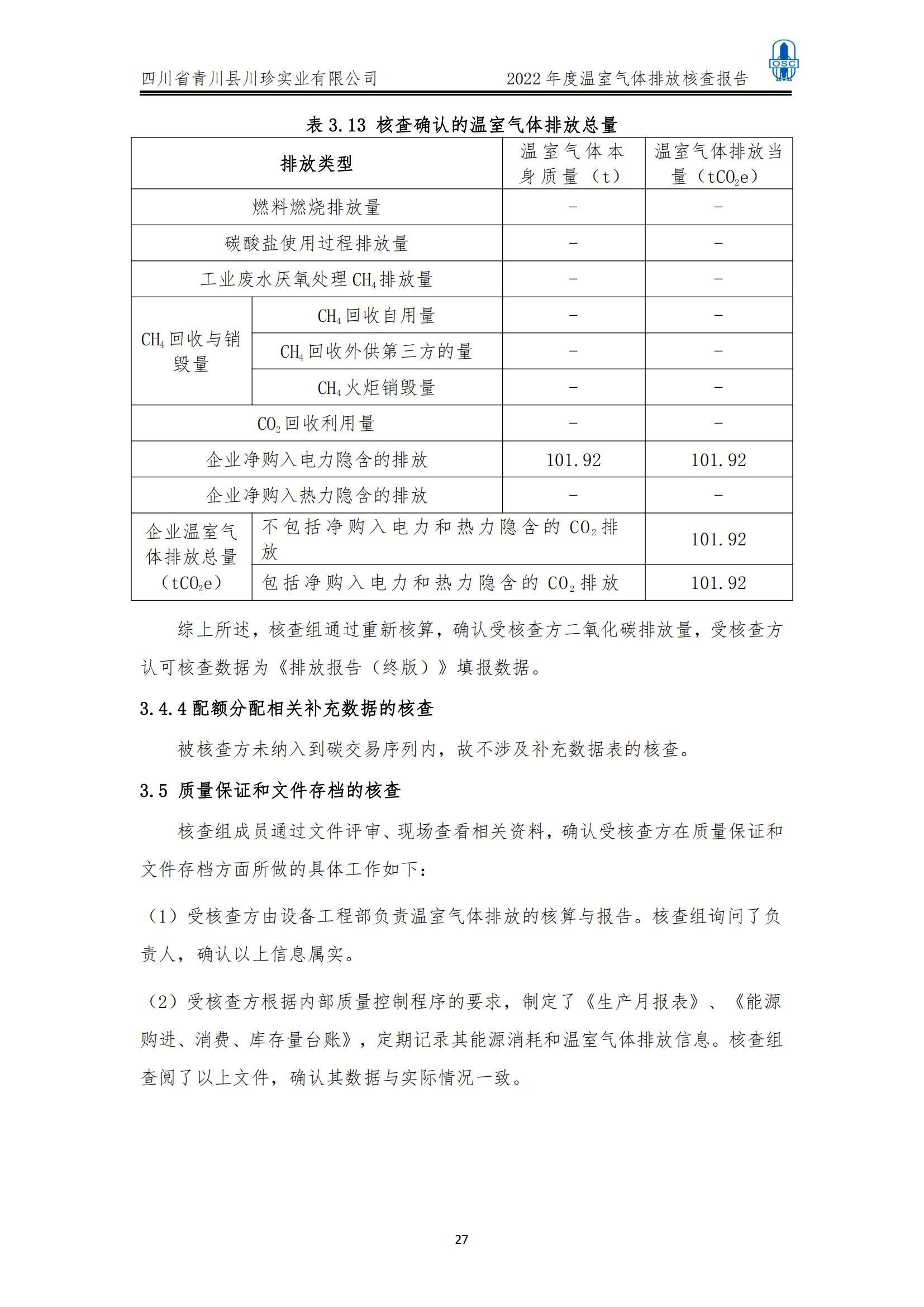 2022年度温室气体核查报告(四川省青川县川珍实业有限公司(图28)
